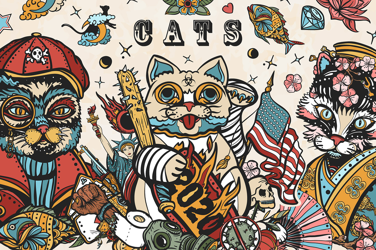 Cats old school tattoo, a Background Graphic by intueri (Photo 1 of 8)