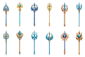 Poseidon trident set. Neptune power, an Object Illustration by Valerie Bodnar