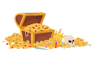 Chest containing jewels. Wooden, an Object Illustration by Vectorbuum