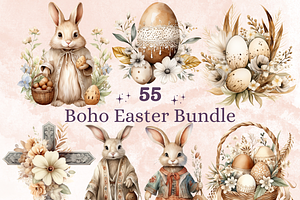 55 PNG Watercolor Boho Easter Bundle, a Seasonal Illustration by GiraffeCreative