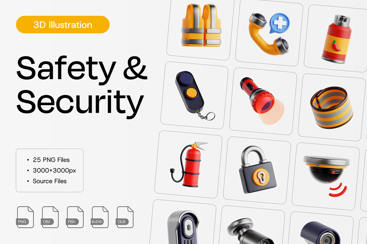 Safety & Security 3D Icon Set, an Object 3D Model by Eklip Studio (Photo 1 of 3)