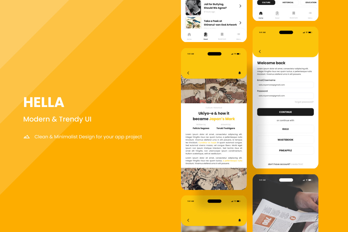 Hella - News Mobile Apps, an UI Kit Template by twinstd (Photo 2 of 4)