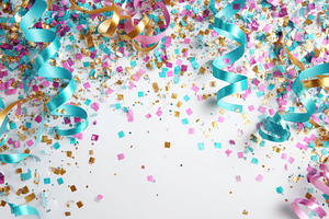 Festive confetti and ribbons party c, a Photo by Pixeness Studio