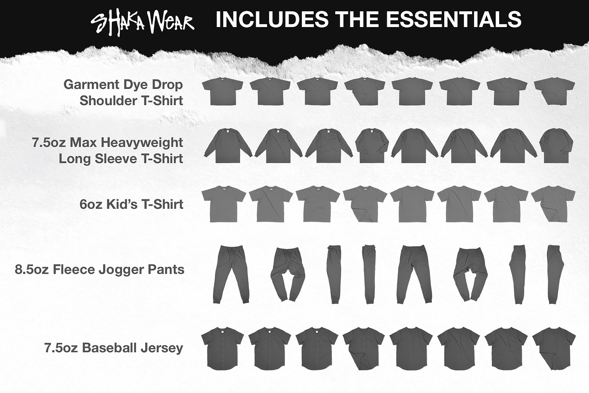 Shaka Wear Essentials Mockup Bundle, a Hoody Mockup by Pixel Sauce™