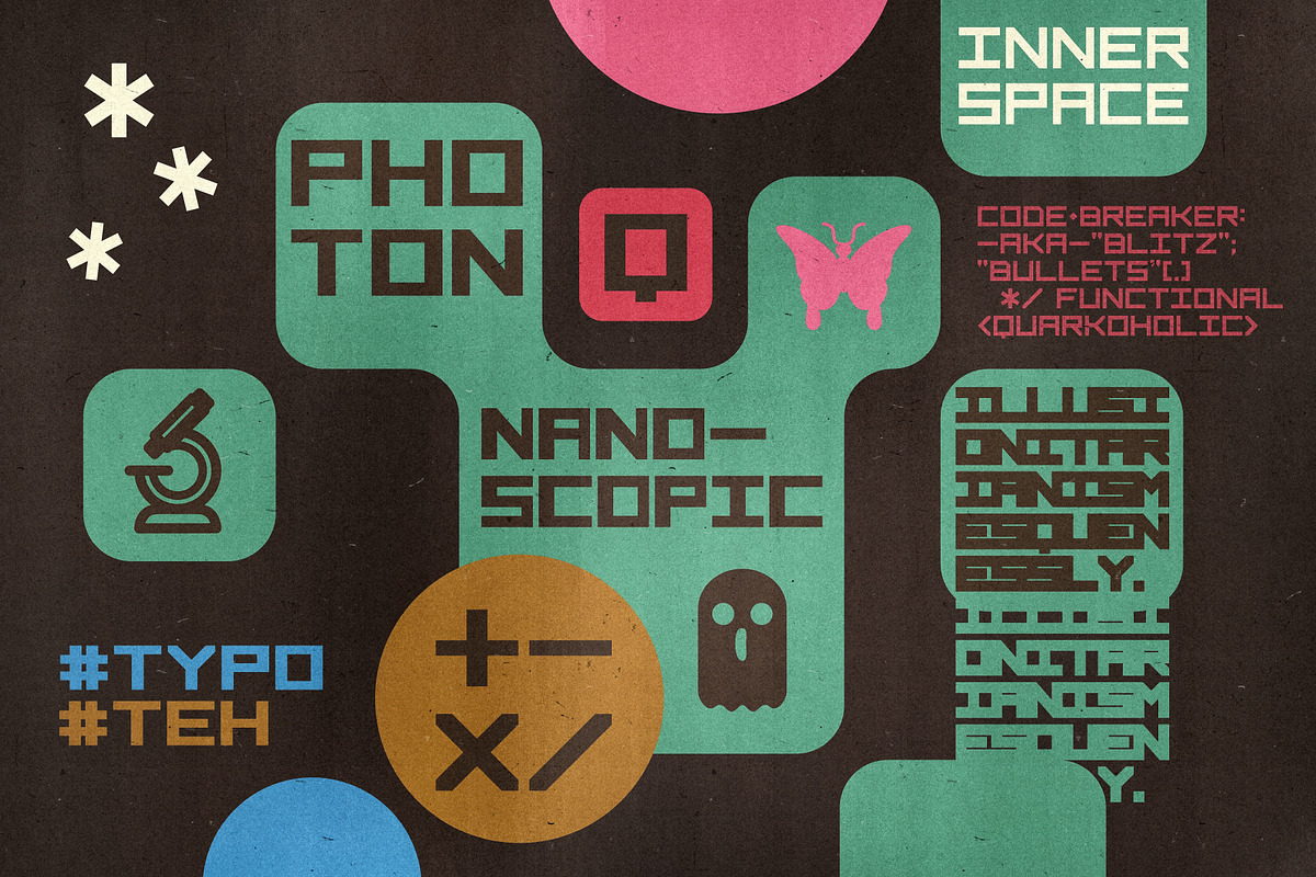 Quark | Y2K Block Type, a Sans Serif Font by Artifact Bazaar (Photo 2 of 9)