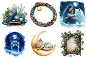 Watercolor Lunar Wolf Maiden Clipart, an Illustration by Daily.Designs (Thumbnail 4 of 5)