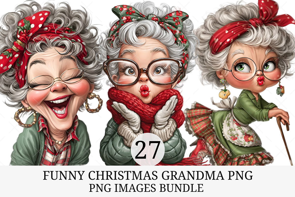 Funny Christmas Grandma PNG, an Illustration by Craft Nest (Photo 1 of 11)
