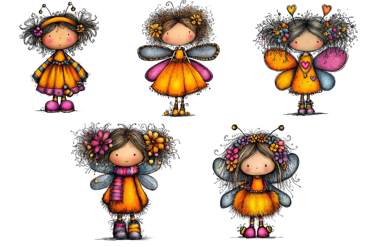 Whimsical Bee Girl Clipart, an Illustration by Dream Creation (Photo 6 of 7)