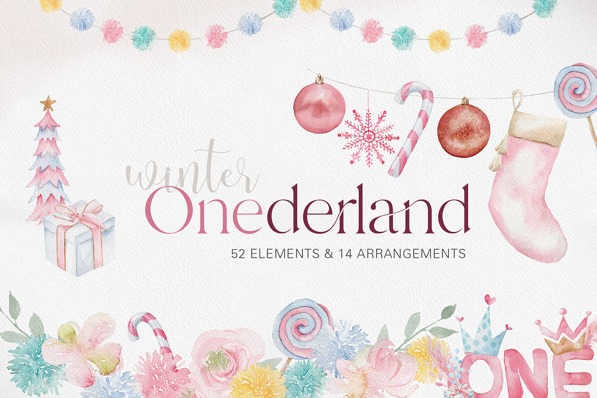 Watercolor clipart-Winter Onederland, an Illustration by Beigetime (Photo 1 of 8)