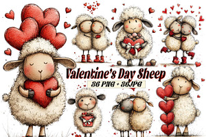 Whimsical Valentine Sheep Clipart, a Graphic by one-touch