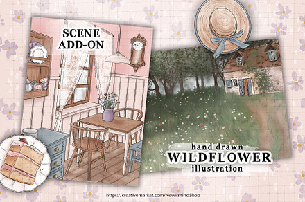 Spring cottage scene illustration
