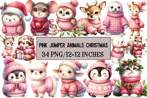 Pink Jumper Animals Christmas, an Illustration by Design Market