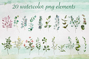 Greenery set, watercolor, gold line, a Decorative Illustration by mArtstore (Thumbnail 2 of 10)