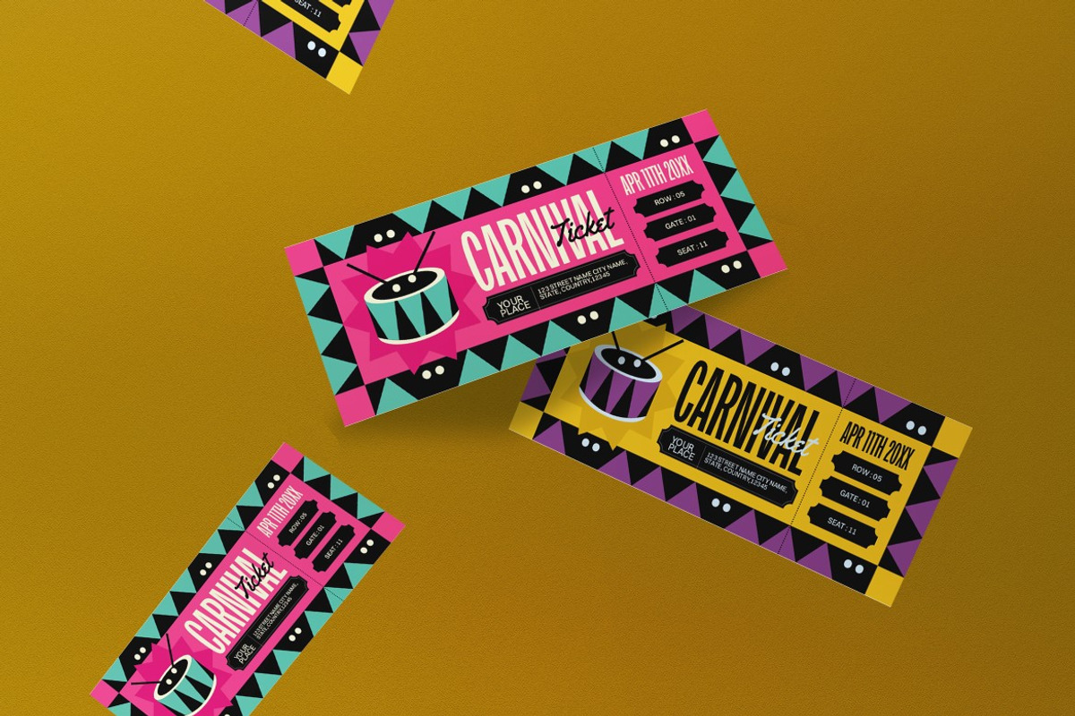 Black Quirky Carnival Ticket, a Card Template by graphicook (Photo 3 of 3)