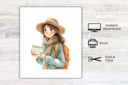 Watercolor Traveler Girl Clipart, an Illustration by Canvas Craft (Thumbnail 8 of 8)