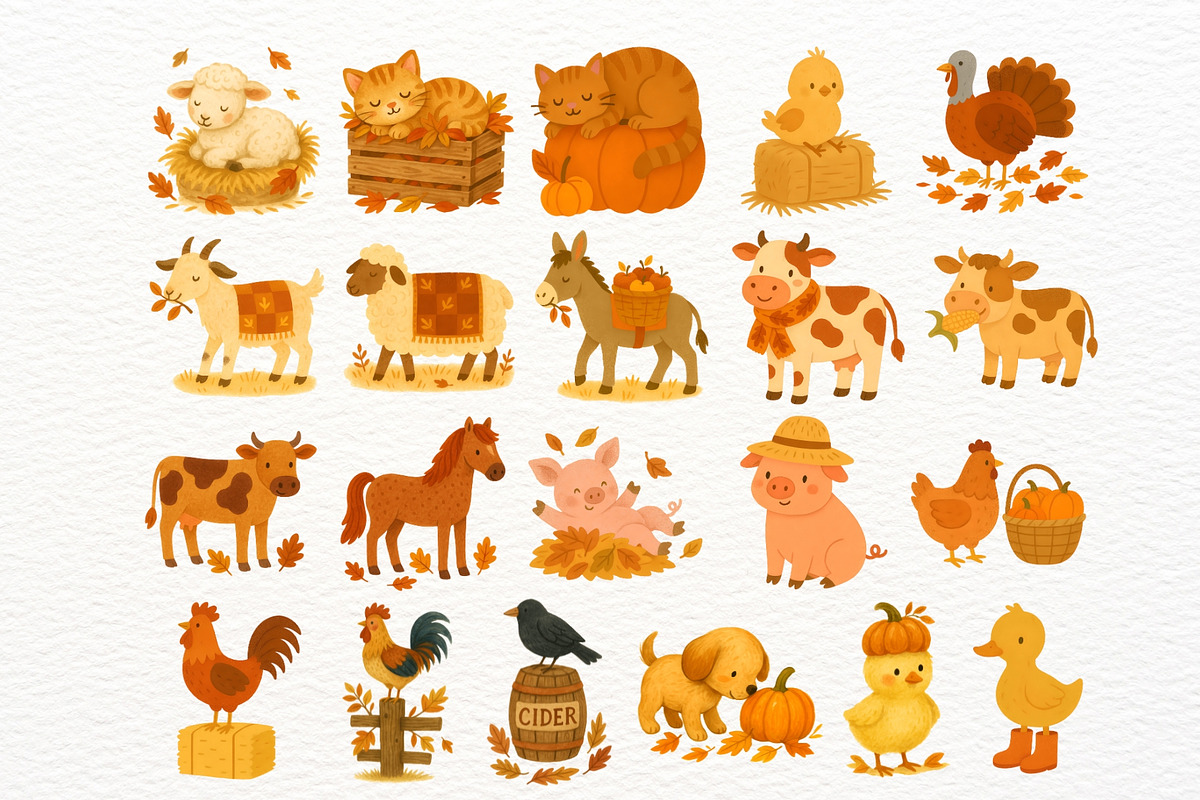 Watercolor Fall Farm Clipart PNG, an Illustration by Nicolle's Colorful Art (Photo 4 of 7)