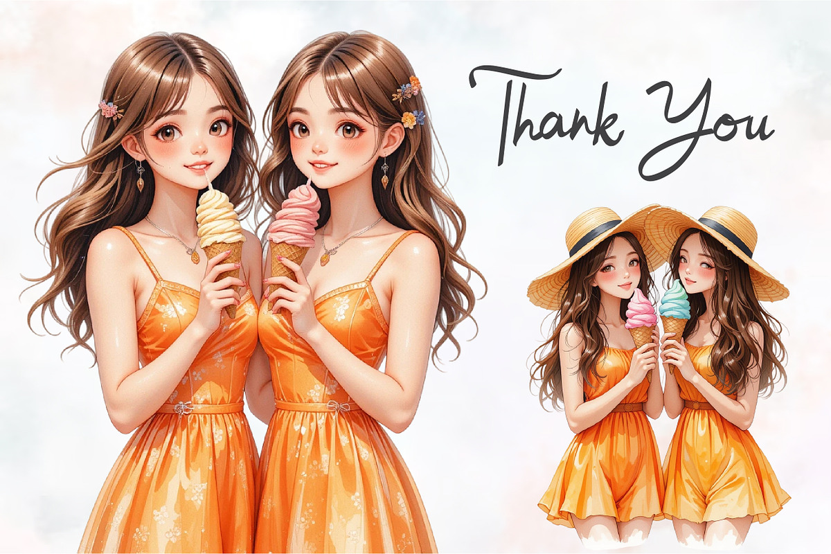 Orange Summer Friends Watercolor Png, an Illustration by RobertsArt (Photo 7 of 8)