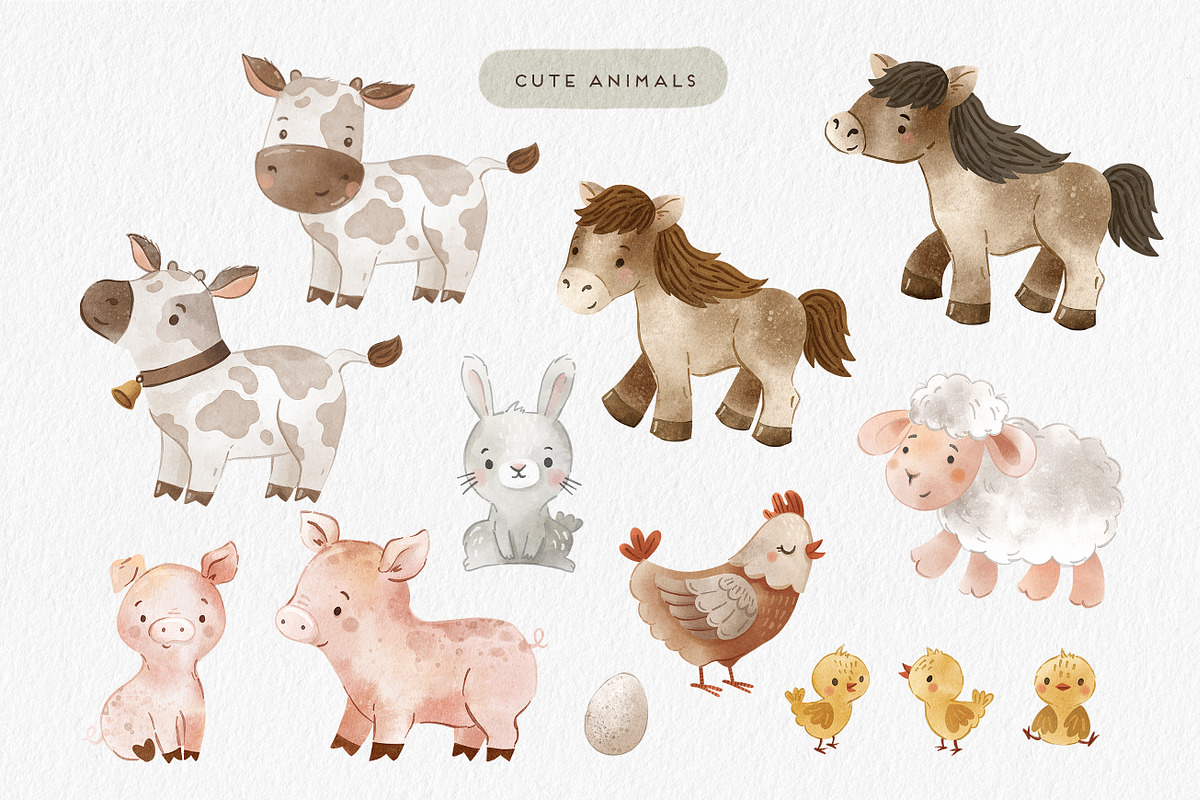 Cute Farm Watercolor Clipart, an Animal Illustration by Point and Poem (Photo 2 of 5)