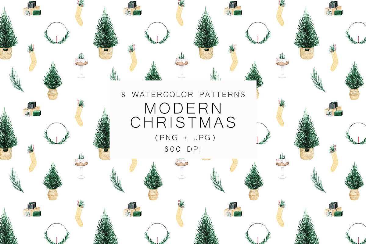 Watercolor Modern Christmas, a Seasonal Illustration by LeriaArt watercolor (Photo 12 of 17)