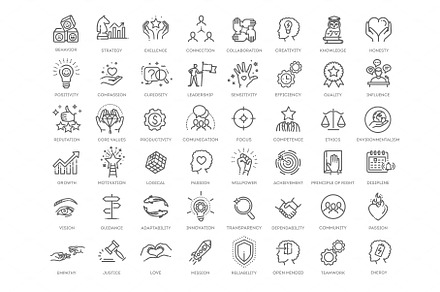 Core values line icons. Vector, an Emoji Icon by Tettygreen
