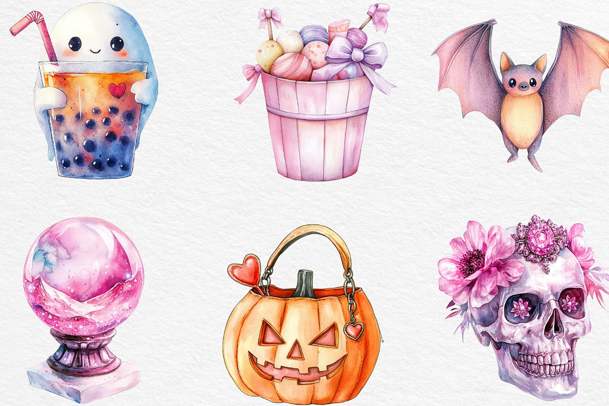 Watercolor Girly Halloween Clipart, an Illustration by Black Bird Studio (Photo 2 of 6)