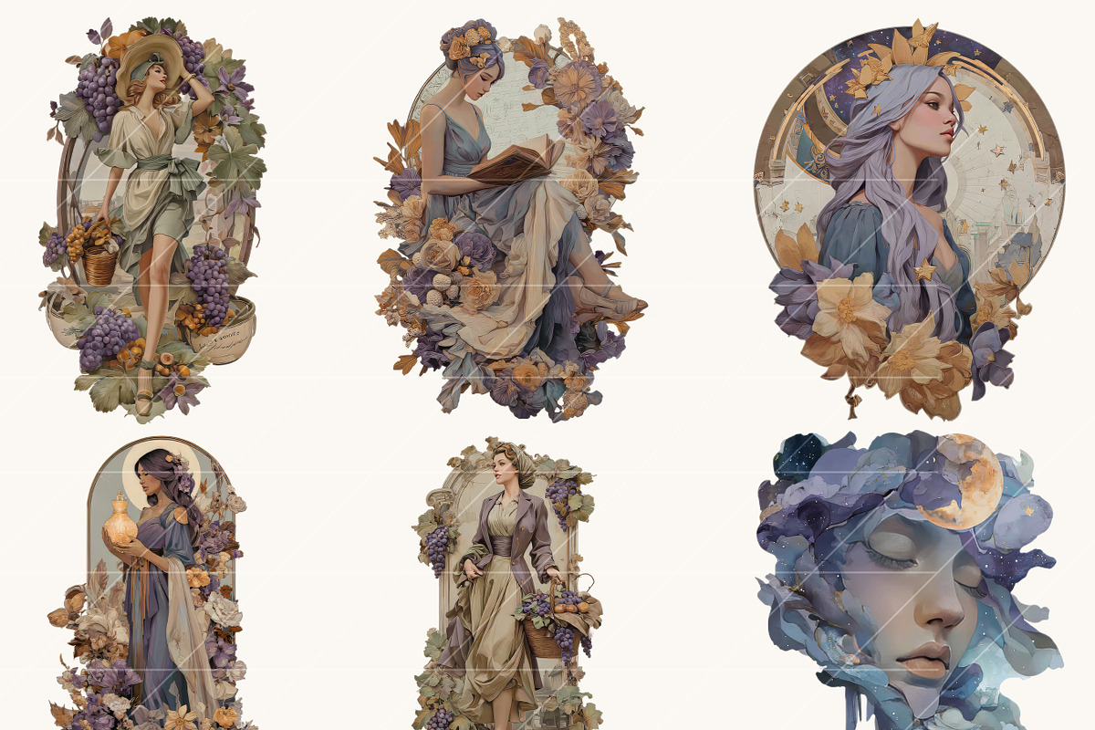 Virgo Lady Clipart Bundle, a Person Illustration by BusyDaydesign (Photo 2 of 9)