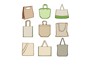 reusable grocery bag set cartoon, an Object Illustration by pikepicture