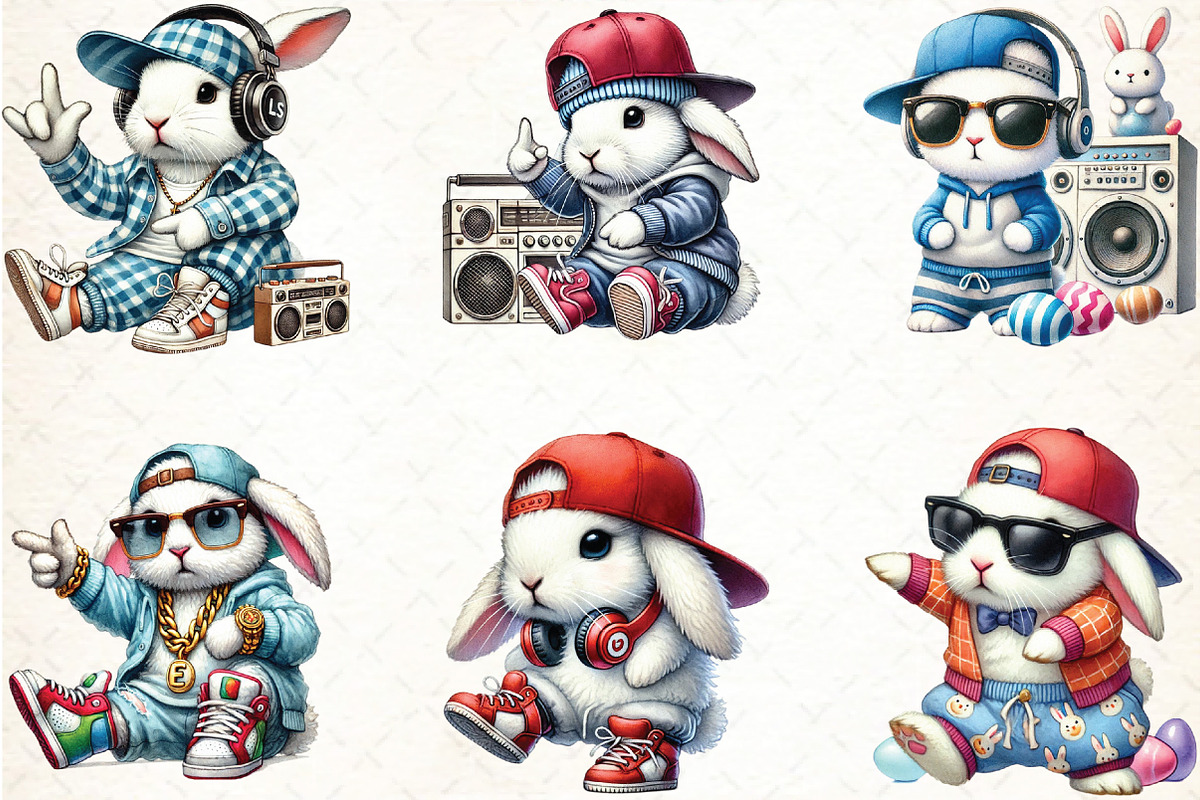 Hip Hop Bunny Easter Day Sublimation, an Illustration by DreamCafeArt (Photo 2 of 3)