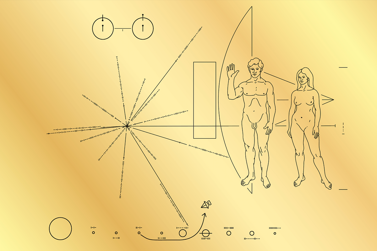 Pioneer plaque with message, an Education Illustration by frizio