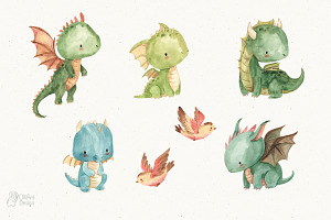 CUTE DRAGONS. Watercolor Collection