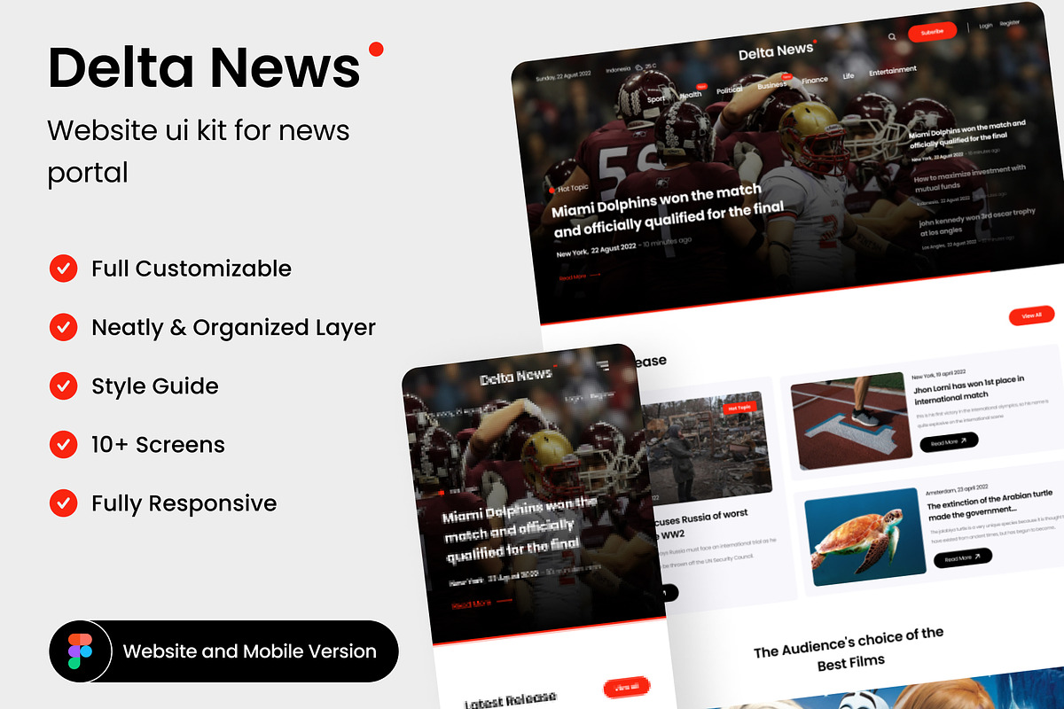 Delta News - Website uikit for news, an UI Kit Template by Minialis (Photo 1 of 6)