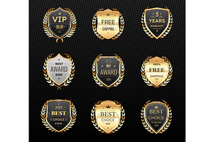 Golden shield badges and labels, an Object Illustration by Vector Tradition