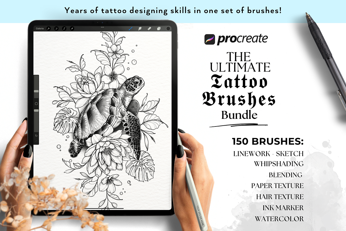 Ultimate Tattoo Procreate Brushes, a Brush Add-On by LaurenceVArtiste (Photo 1 of 7)