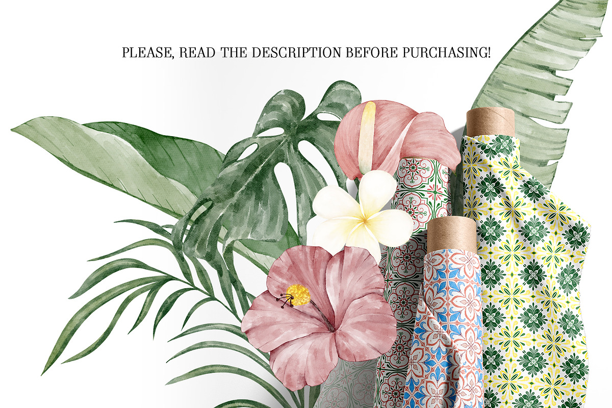 Tropical Flower Leaves. Tile Pattern, an Illustration by PawGraphic (Photo 6 of 6)