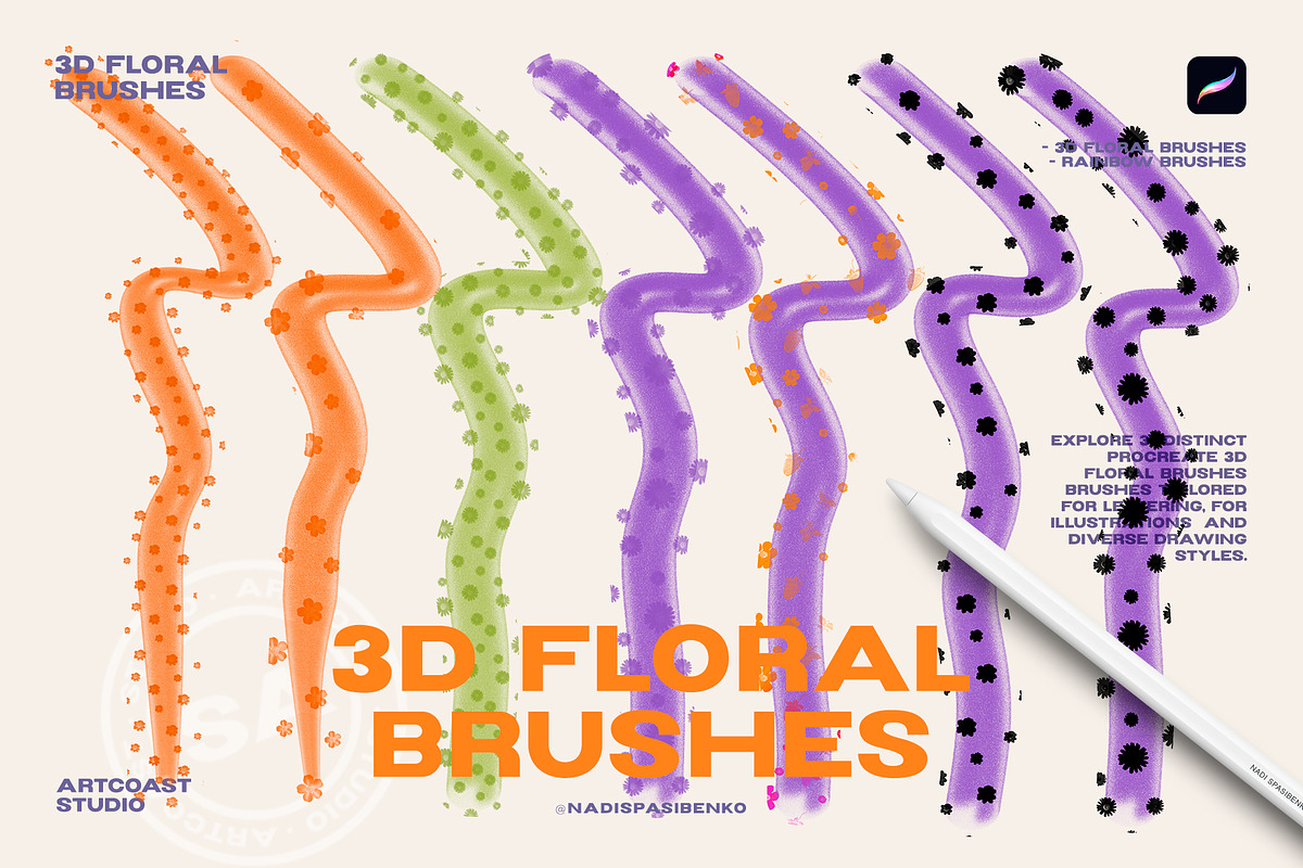 Procreate 3D Floral Brushes, a Brush Add-On by Spasibenko Art