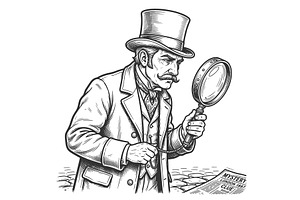 Detective Examining Clues with, a Person Illustration by AlexArt