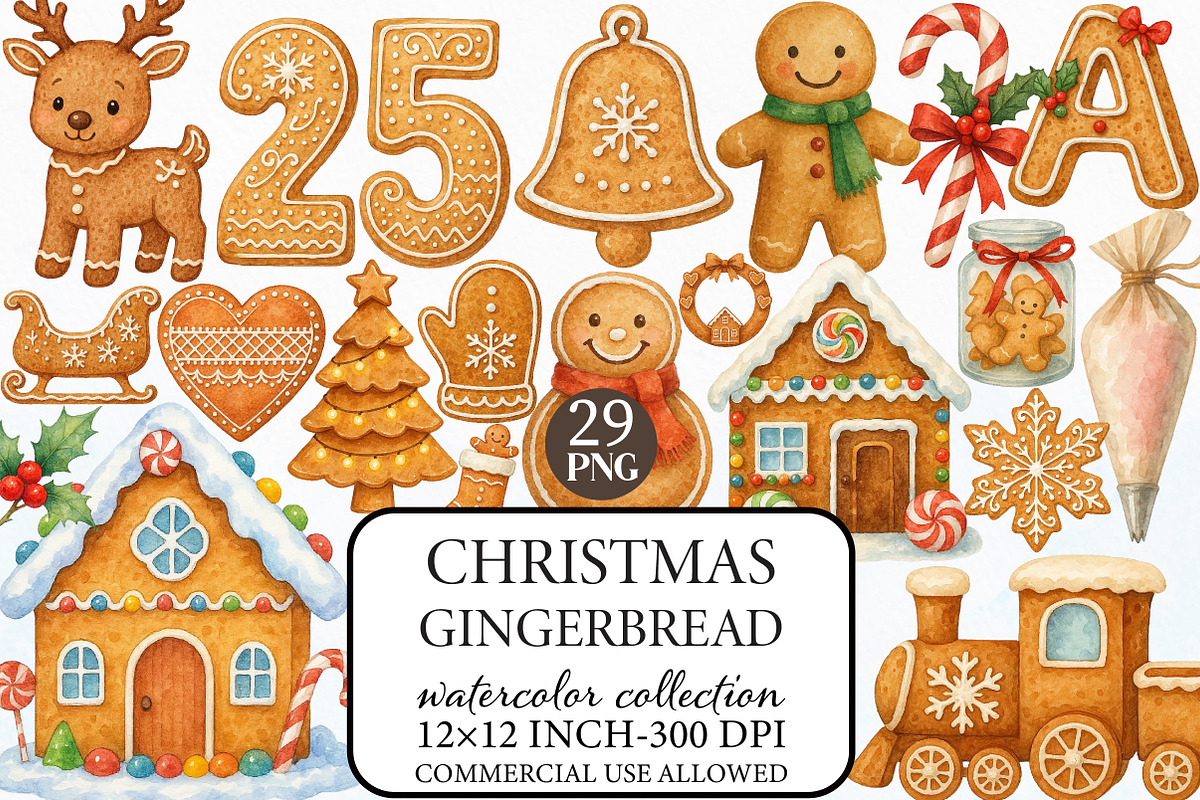 Watercolor Cute Christmas Gingerbrea, an Illustration by Libby Wishes (Photo 1 of 8)