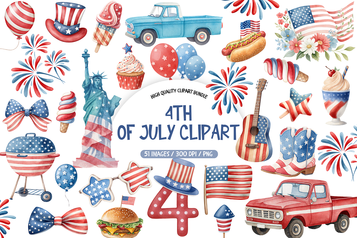 4th Of July Clipart Bundle, a Seasonal Illustration by TatiMockup (Photo 1 of 6)