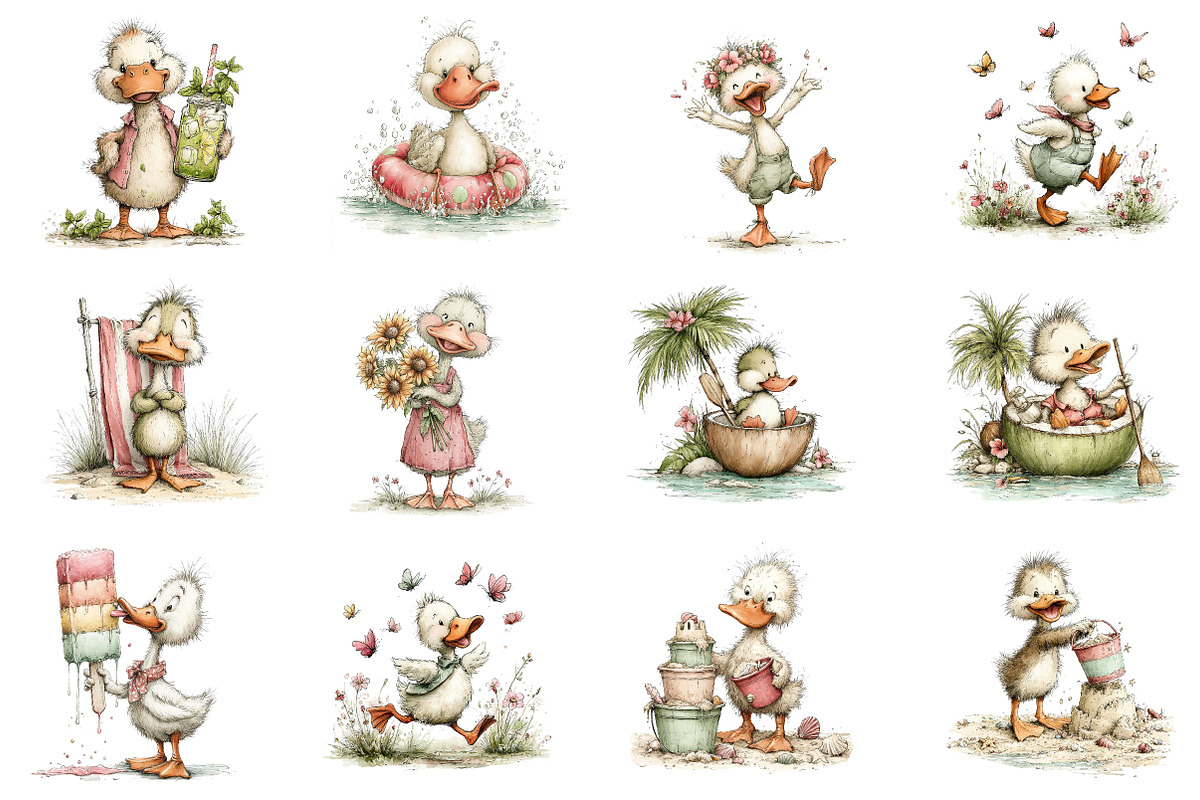 Whimsical Summer Ducks Clipart, an Illustration by Dream Creation (Photo 3 of 5)