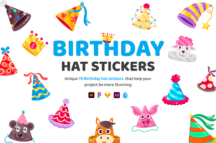 Birthday Hat Stickers, an Icon by Vectors Market