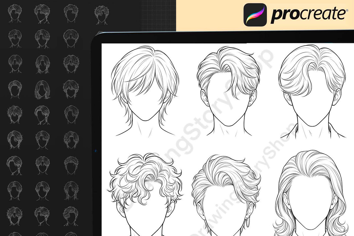 180 Male Hair Procreate Stamps, a Brush Add-On by DrawingStoryShop (Photo 2 of 6)