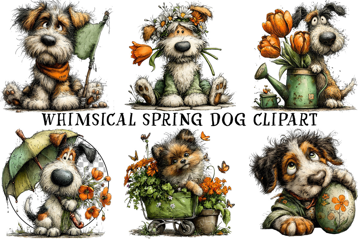 Whimsical Spring Dog Clipart, an Illustration by OK Design (Photo 2 of 6)