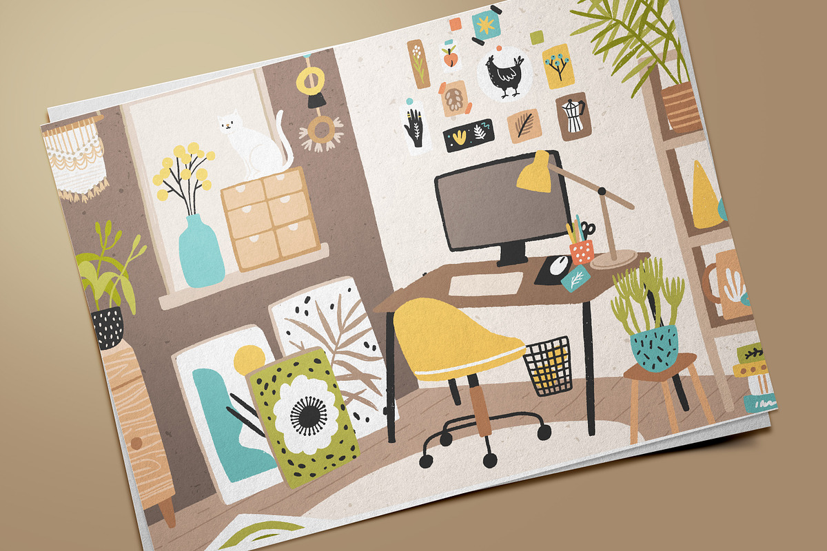 Artist room interior, cozy workplace, a Decorative Illustration by Good Studio (Photo 3 of 3)