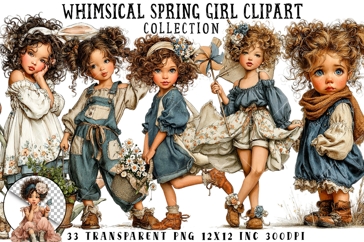 Whimsical Spring Girl Clipart, an Illustration by OK Design (Photo 1 of 6)