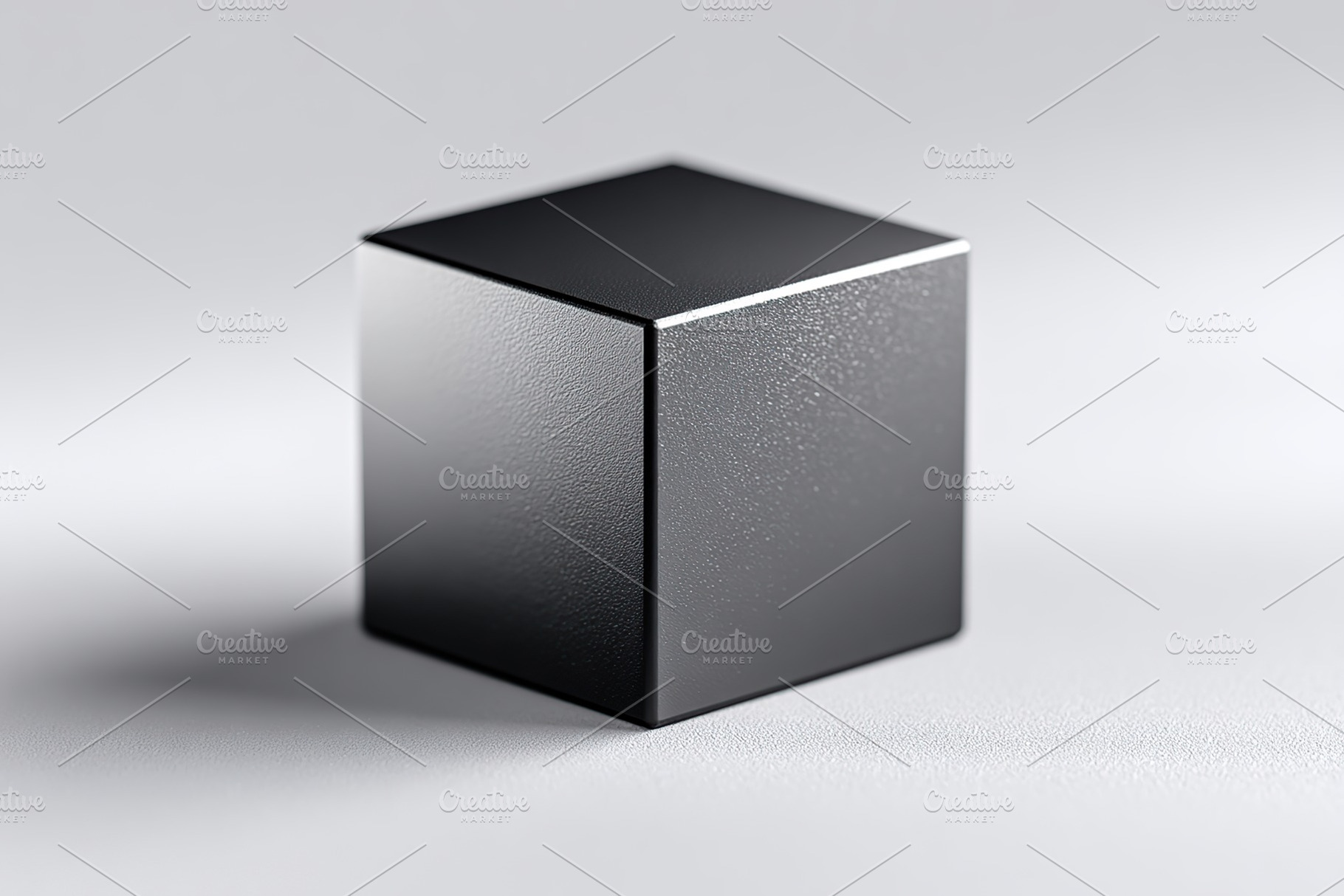 Matte black cube placed on a smooth surface against a soft gradient background, a Photo by AlyaAnd