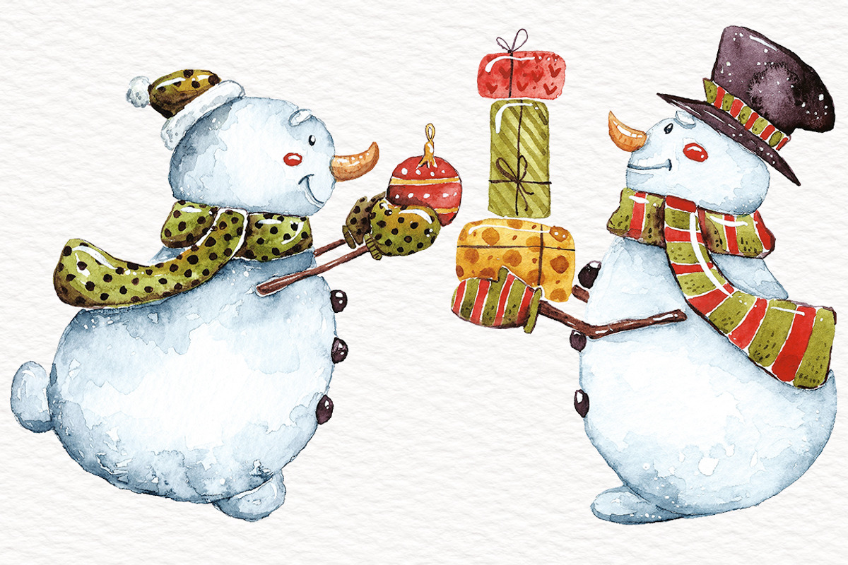 Watercolor Santas and Snowmen, an Illustration by talloshau's illustrations (Photo 3 of 10)