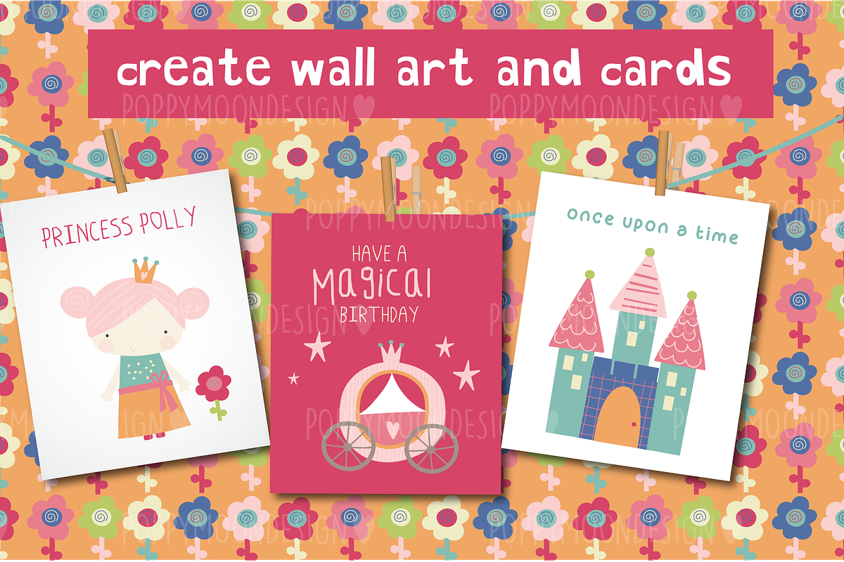 Princess clipart set, an Illustration by Poppymoondesign (Photo 2 of 3)