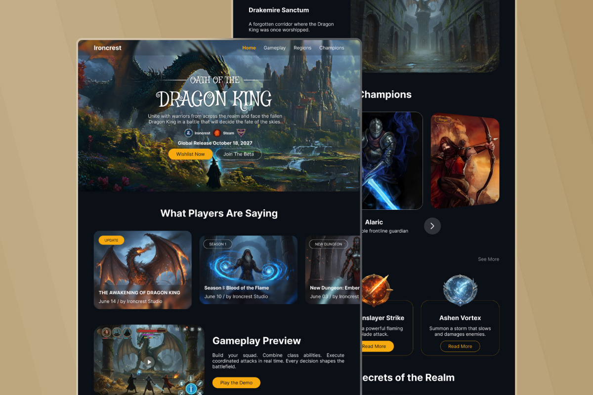 Dragon King Indie Game Landing, a Landing Page Template by trabaskriya (Photo 4 of 5)