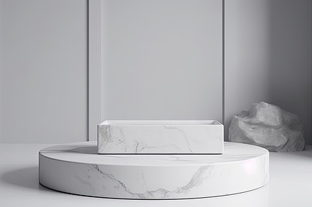 Empty podium showcase natural white marble design, a Photo by Dvoevnore photos