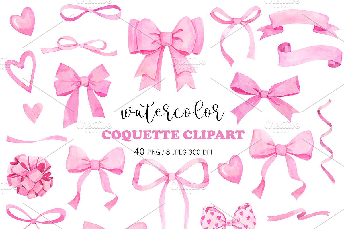 Watercolor Pink Coquette Bow PNG, a Decorative Illustration by PatternPalette (Photo 1 of 5)
